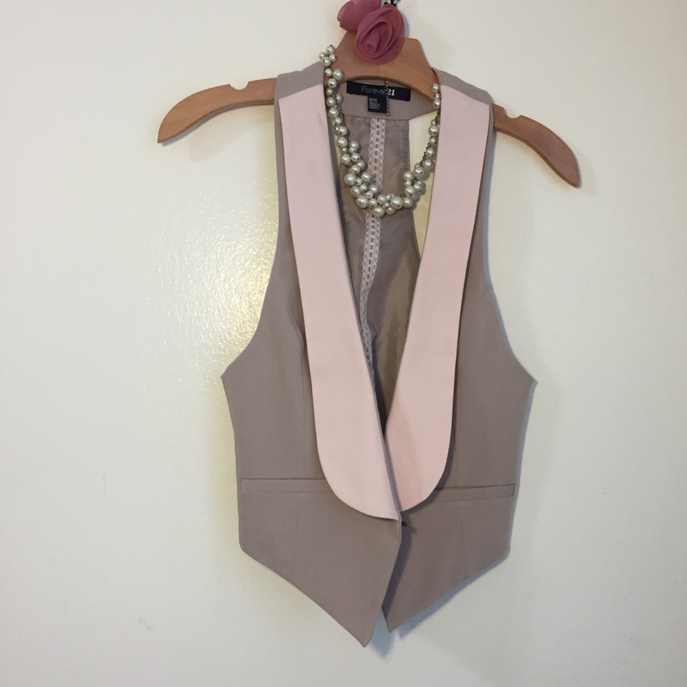 Forever 21 Cream an Mocha Brown Vest Medium